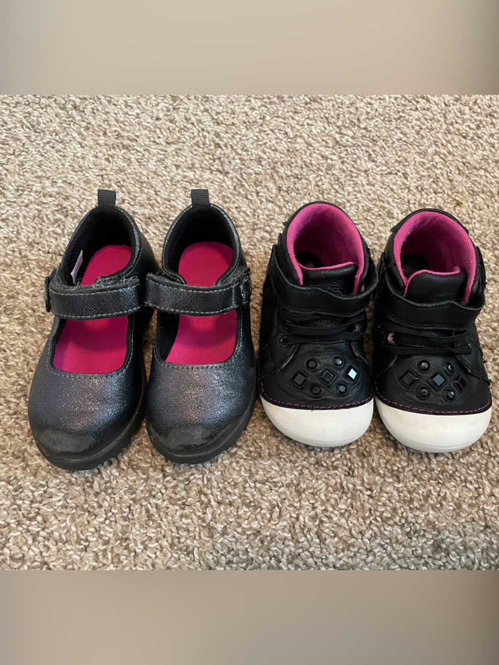 Stride Rite Black Kids Mary Janes and High-Top Sneakers with Pink Lining